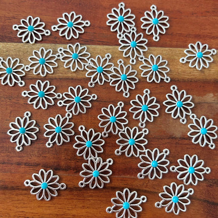 1 x Blumen-Verbinder | aus Zink |  in Silber | 26 x 18 mm | Für Mikromakramee, Schmuck & DIY‘s