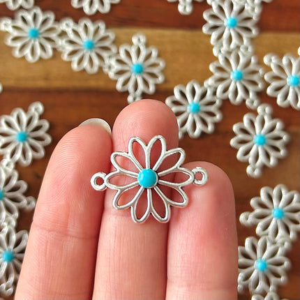 1 x Blumen-Verbinder | aus Zink |  in Silber | 26 x 18 mm | Für Mikromakramee, Schmuck & DIY‘s