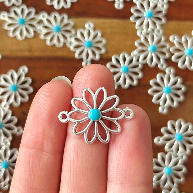 1 x Blumen-Verbinder | aus Zink |  in Silber | 26 x 18 mm | Für Mikromakramee, Schmuck & DIY‘s