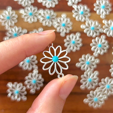 1 x Blumen-Verbinder | aus Zink |  in Silber | 26 x 18 mm | Für Mikromakramee, Schmuck & DIY‘s