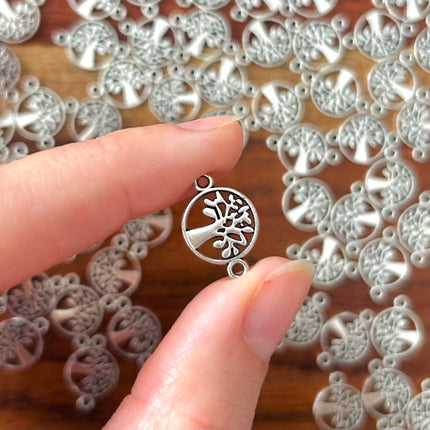 1 x Runder Lebensbaum-Verbinder | in Silber | 18 x 12 mm | Für Mikromakramee, Schmuck & DIY‘s