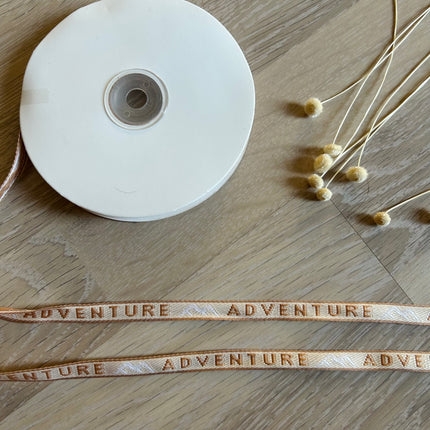 1 x Schmuckband mit "ADVENTURE" | in Beige | 1 cm x 90 cm Länge | Für Schmuck & DIY‘s