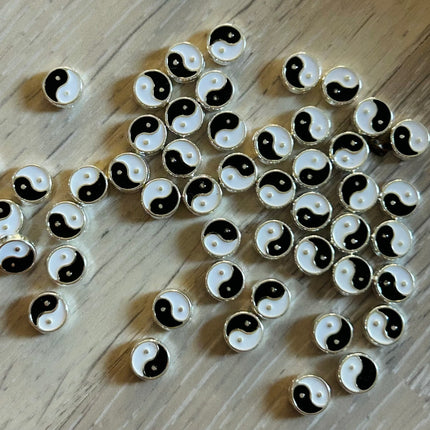 1 x Yin & Yang-Spacer Perle | in Silber | 8 x 8 mm | Für Mikromakramee, Schmuck & DIY‘s