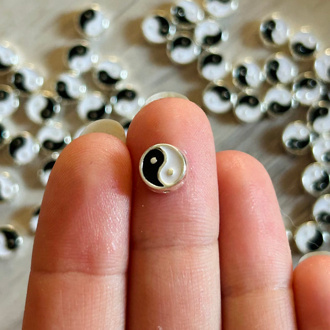 1 x Yin & Yang-Spacer Perle | in Silber | 8 x 8 mm | Für Mikromakramee, Schmuck & DIY‘s