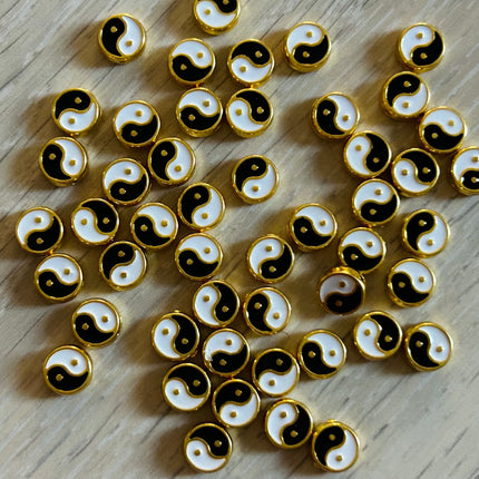 1 x Yin & Yang-Spacer Perle | in Gold | 8 x 8 mm | Für Mikromakramee, Schmuck & DIY‘s