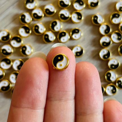 1 x Yin & Yang-Spacer Perle | in Gold | 8 x 8 mm | Für Mikromakramee, Schmuck & DIY‘s