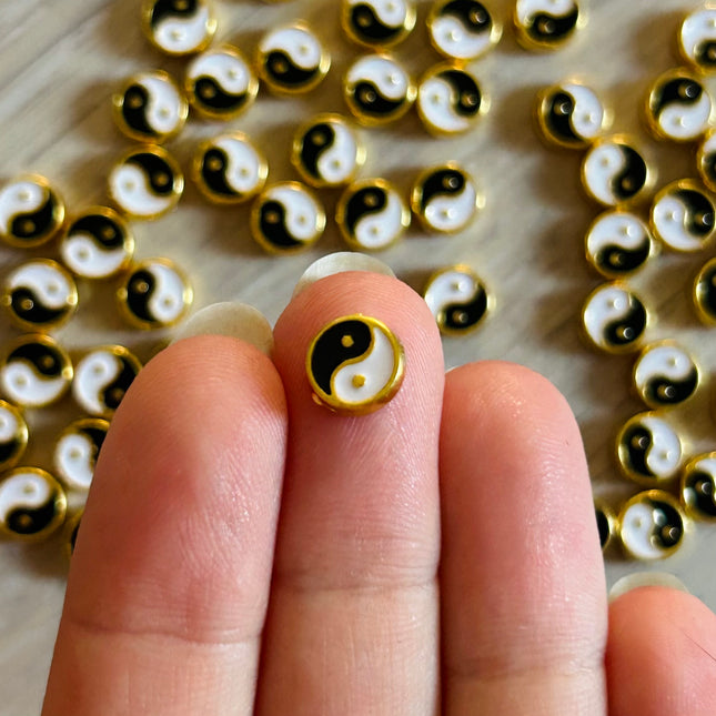 1 x Yin & Yang-Spacer Perle | in Gold | 8 x 8 mm | Für Mikromakramee, Schmuck & DIY‘s