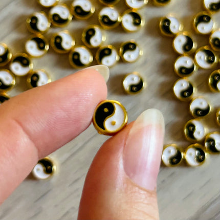 1 x Yin & Yang-Spacer Perle | in Gold | 8 x 8 mm | Für Mikromakramee, Schmuck & DIY‘s