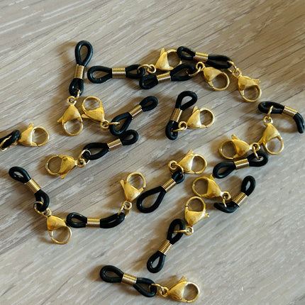 2 x Brillenband-Endstück mit Karabiner | in Gold & Schwarz | 3,6 cm | Für Mikromakramee, Schmuck & DIY‘s