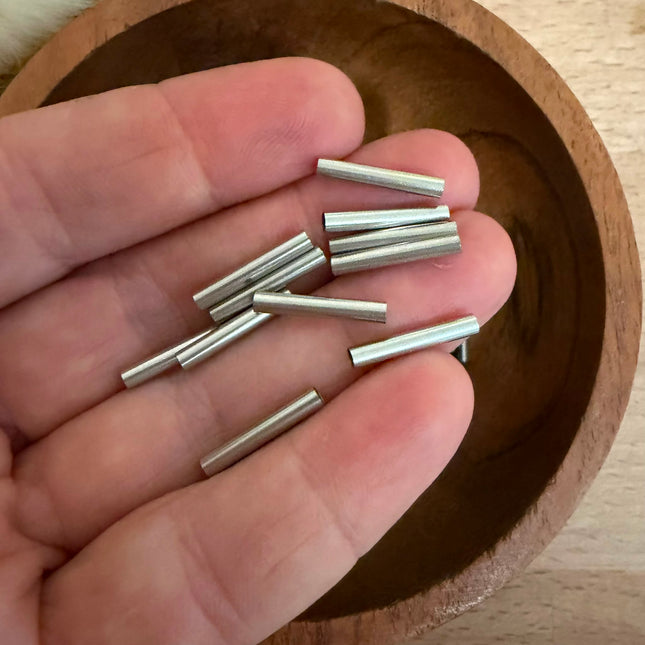 2 x Edelstahlröhrchen Silber 2,5 x 15 mm (Loch 2 mm) - Röhrenperle für Mikro Makramee Schmuck DIY
