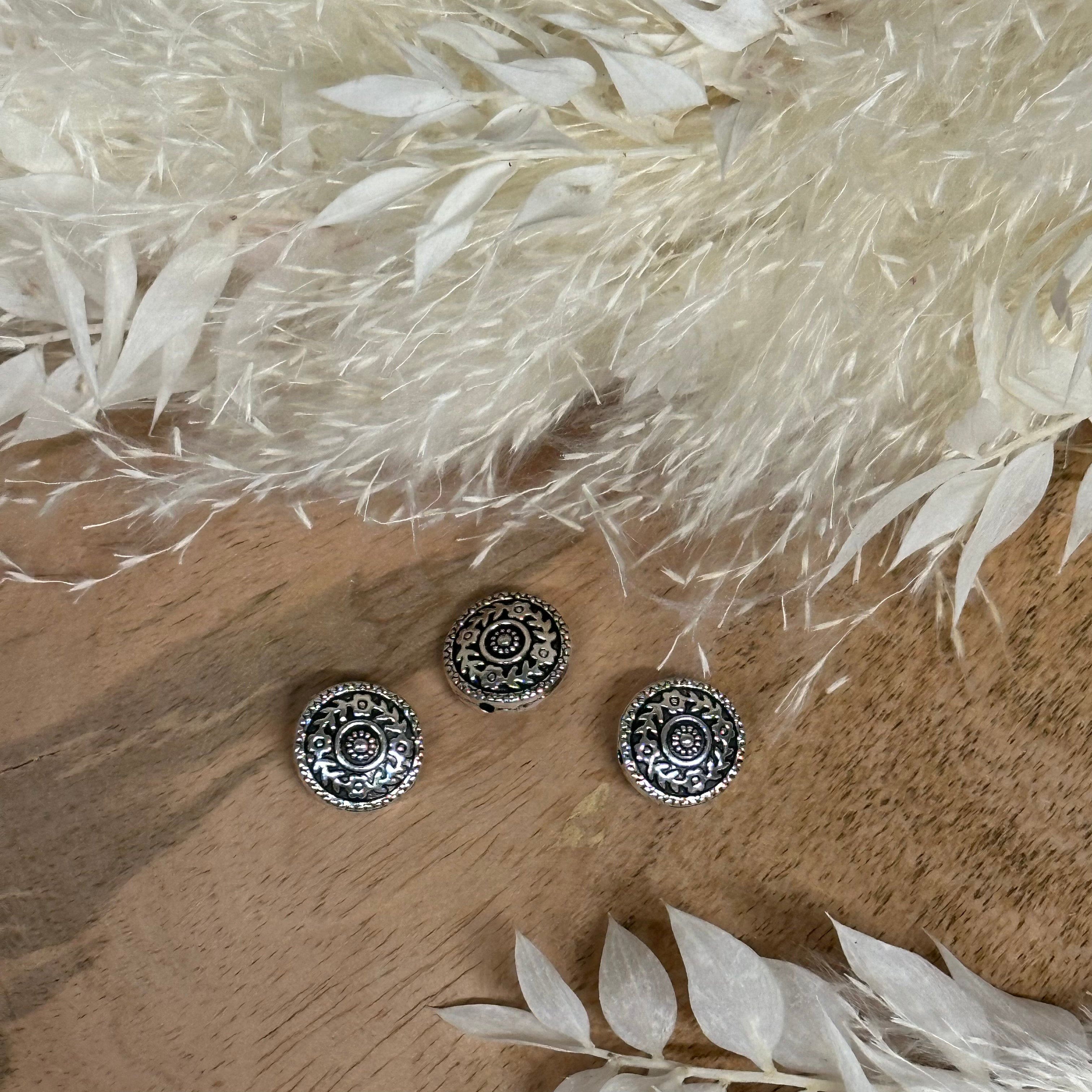brightstars 3 x große dekorative Ornament Perle silber für DIY Ohrring Armband Halskette Schmuckherstellung