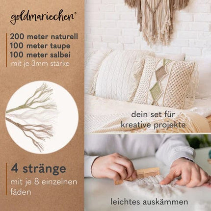 brightstars Mehrfach gedrehtes Garn Bundle (Naturell. Taupe und Salbei) Makramee Garn, 3mm mehrfach gedreht | naturell (200m) | taupe & salbei (je 100m) goldmariechen®