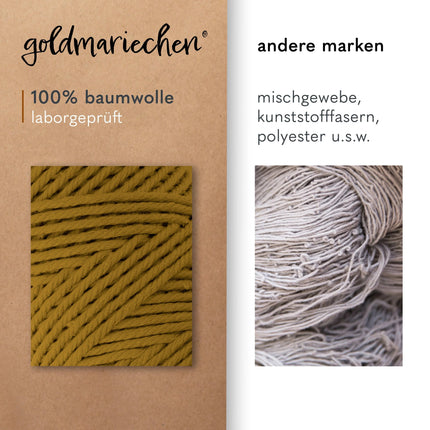 brightstars Mehrfach gedrehtes Garn Olive Olive | Makramee Garn mehrfach gedreht | 3 mm x 100 m | 100 % Baumwolle