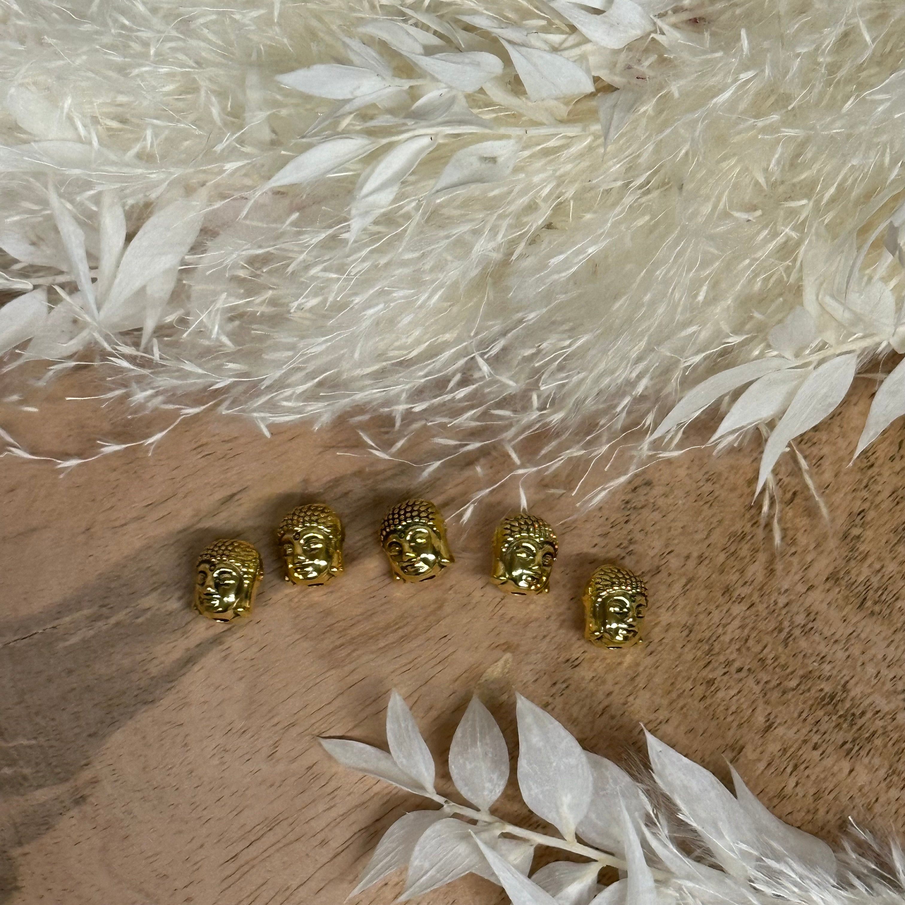 brightstars Metallperlen 5 x Buddha Kopf Gold Perle für Schmuckherstellung Arm- Fußband Kette Makramee 9 x 11 mm