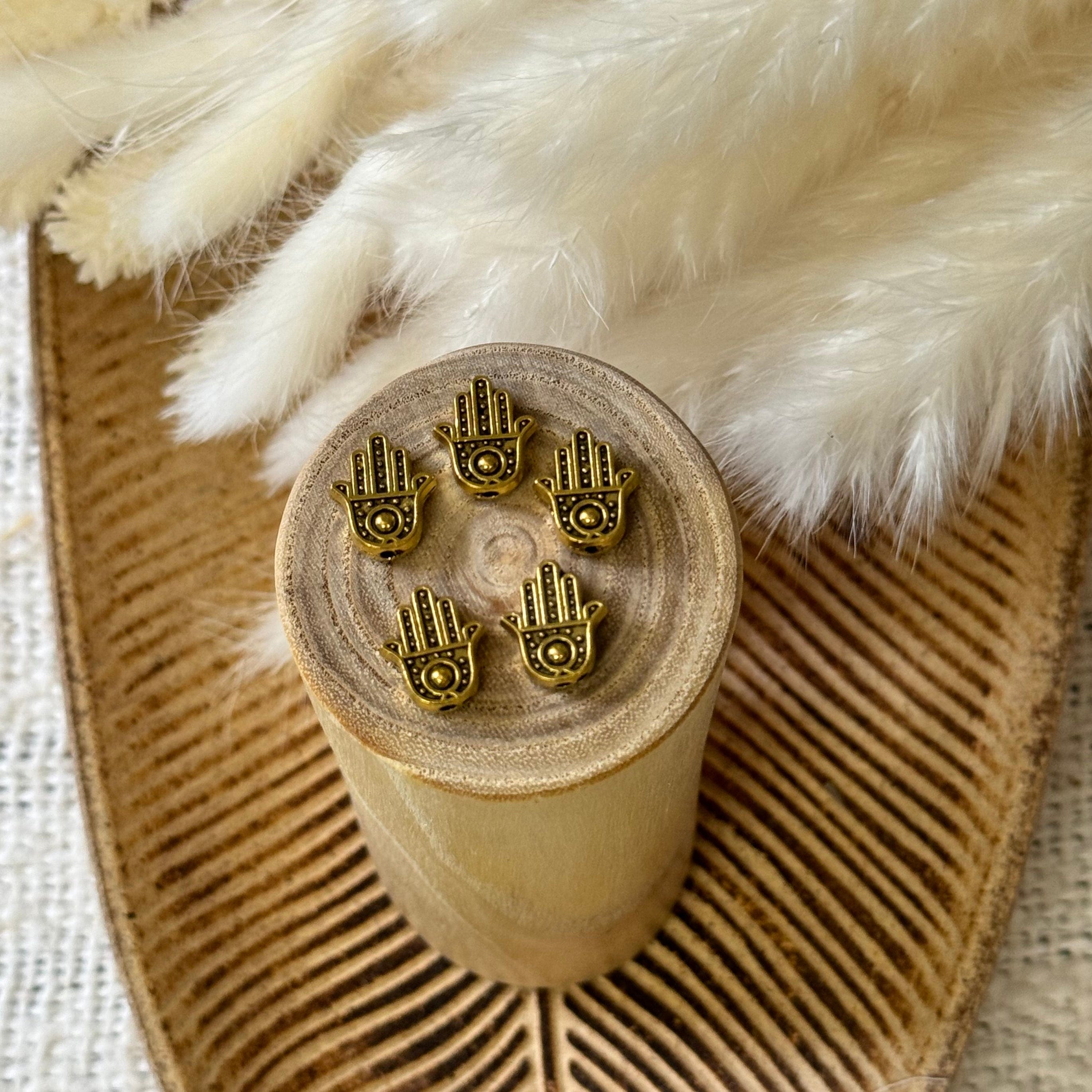 brightstars Metallperlen 5 x Fatima Hand Gold Perle für Schmuckherstellung Arm- Fußband Kette Makramee