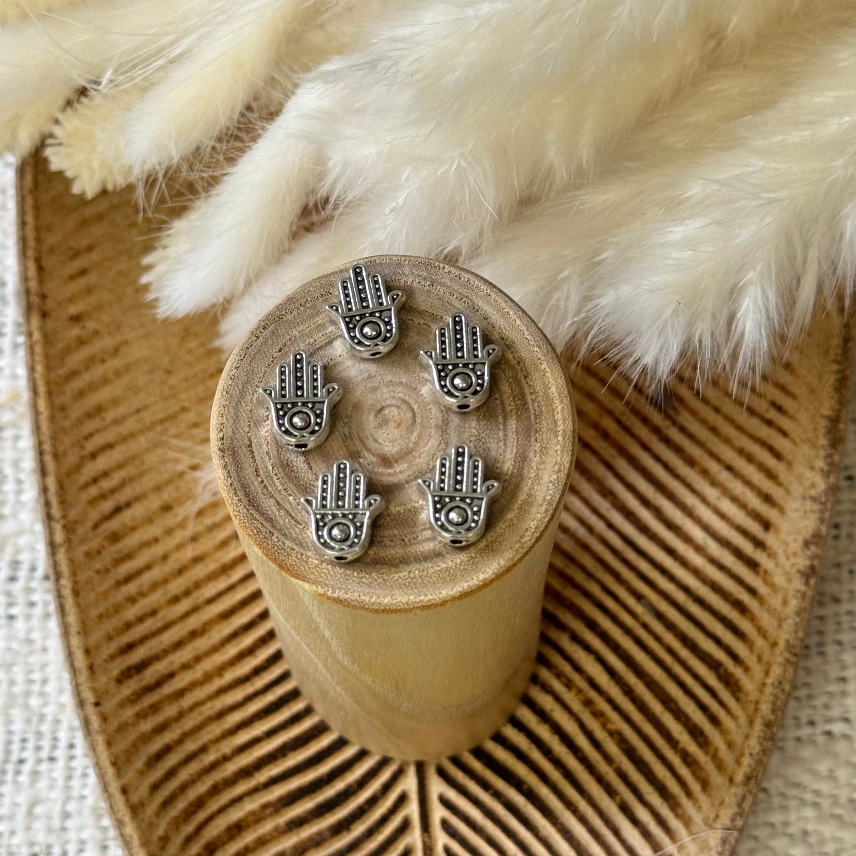 brightstars Metallperlen 5 x Fatima Hand Silber Perle für Schmuckherstellung Arm- Fußband Kette Makramee