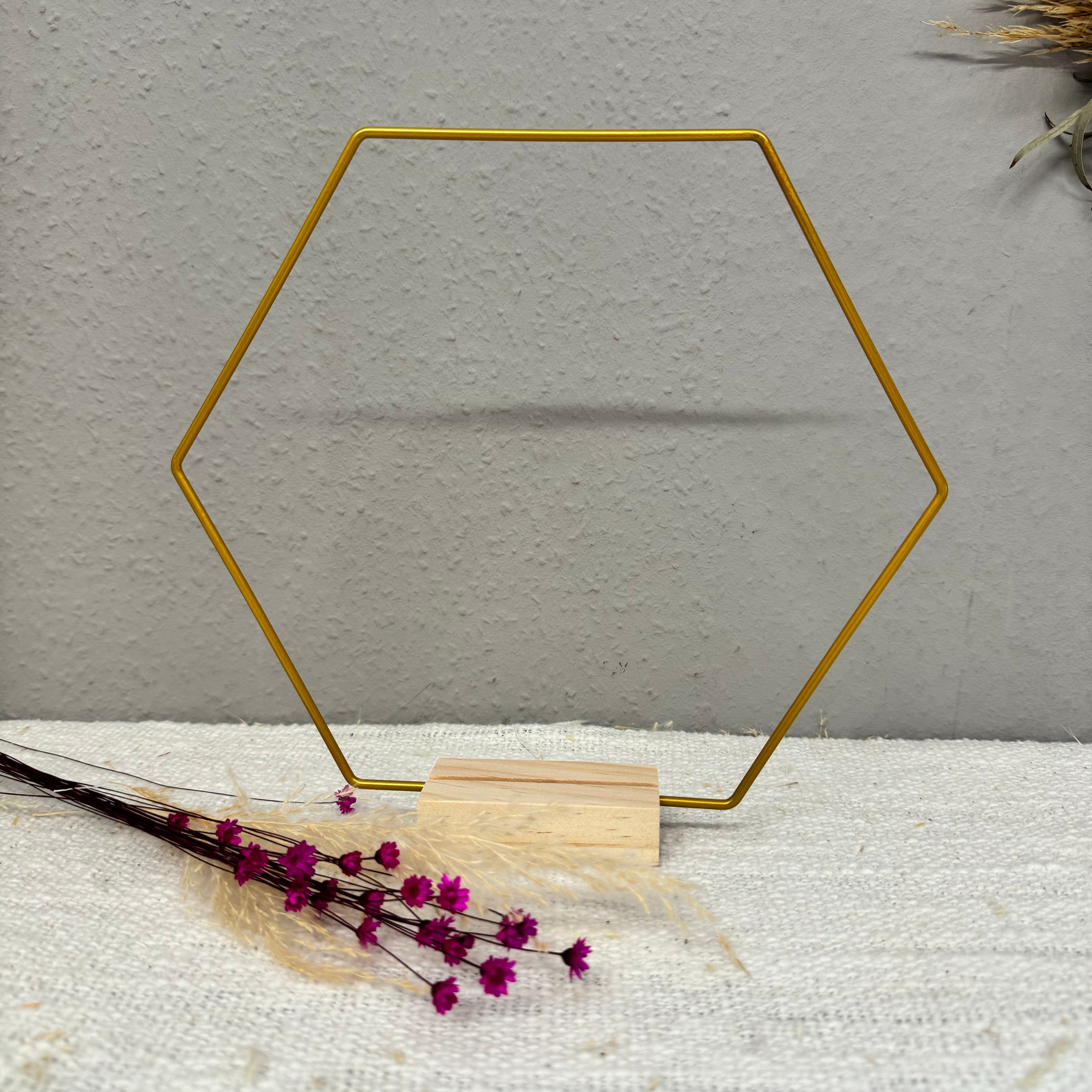 brightstars Sechseck Metall-Aufsteller für Makramee und Trockenblumen in gold 12 cm Seitenlänge